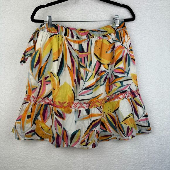 C&C California Wrap Mini Skirt Womens L Boho Resort Colorful Ruffle Embroidered - Picture 11 of 11